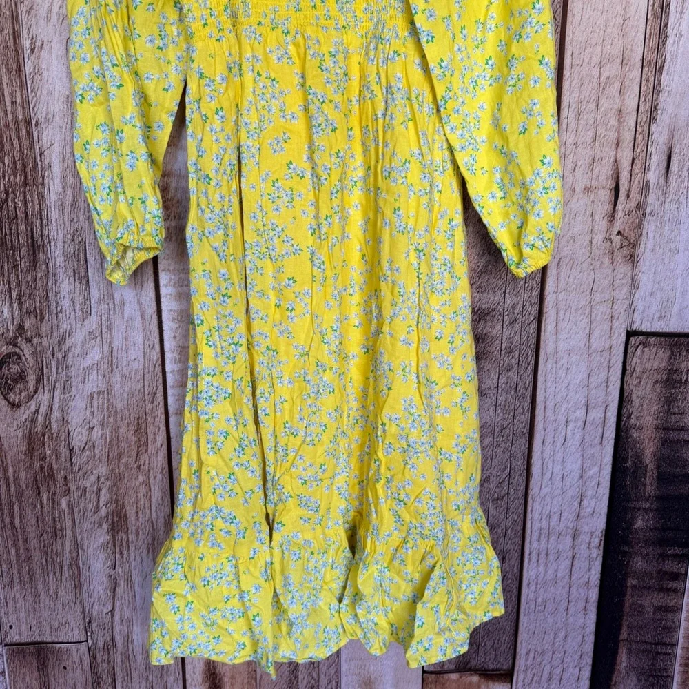 Draper James Smocked Floral Midi Dress Cottagecore Prairie Spring‎ Yellow XL NWT